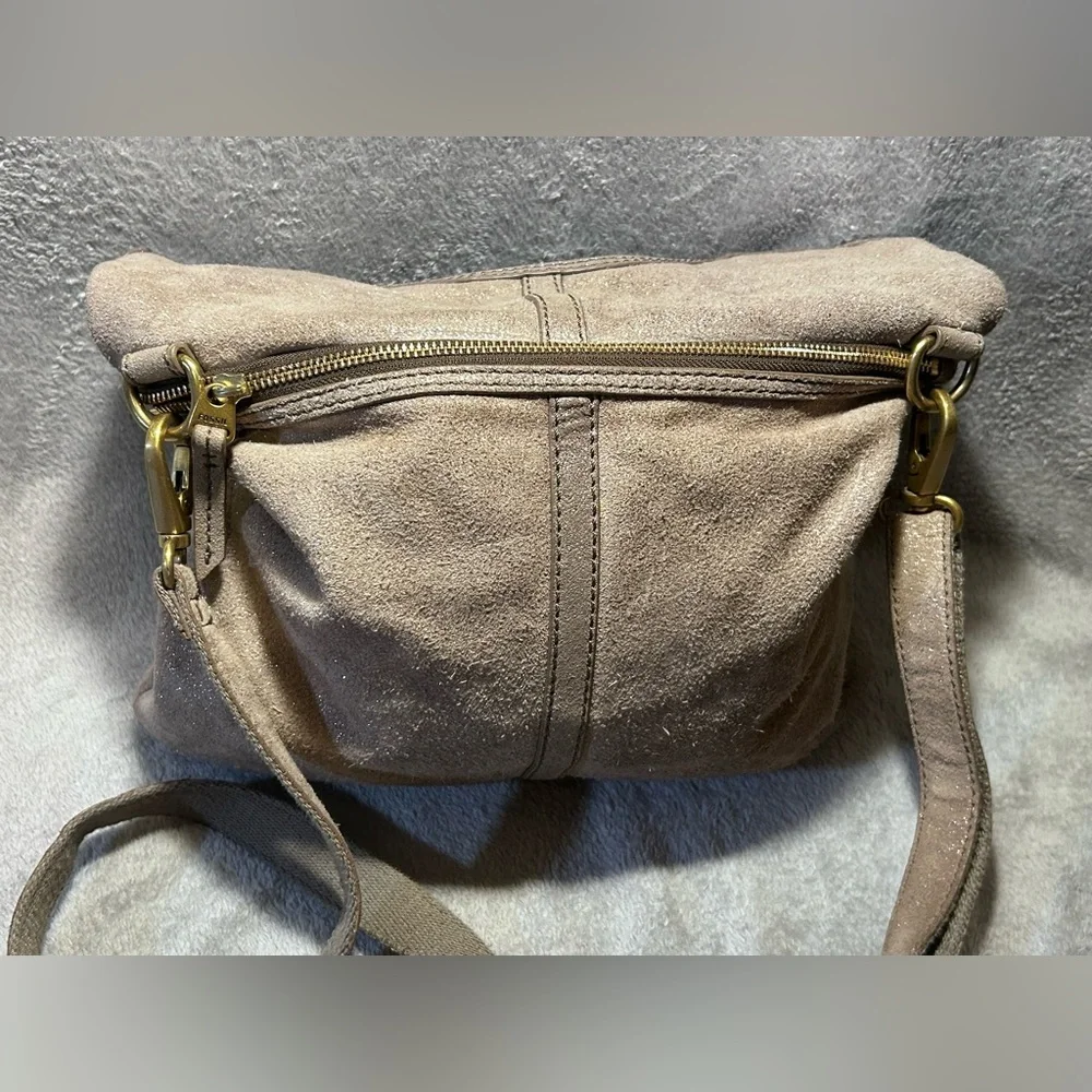 Fossil Full Shimmery Suede Convertible Hobo/Tote - Picture 8 of 10